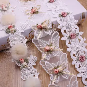 5-6cm Width Pearl Flower Beaded Embroidery DIY Accessories Sewing Material Just a trim Bride Lace Trim Fabrics For Dresses