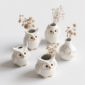Pot de fleurs en céramique en forme de hibou. Conception personnalisée en 3D peinte à <span class=keywords><strong>la</strong></span> main avec trou de drainage pour plantes d'intérieur et succulentes. - Product Image 2