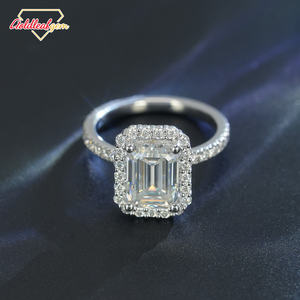 Anillo de Diamante Moissanita Genuino con Corte Esmeralda Rectangular Goldleaf GRA, Plata de Ley 925, Anillos Finos de Compromiso, Joyería para Mujer - Product Image 4
