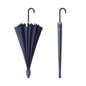 Customizable Logo Straight Golf Umbrella 16K Ribs PVC Cover Leather J-Handle Rain Umbrella Promotional Fabric Plastic Features