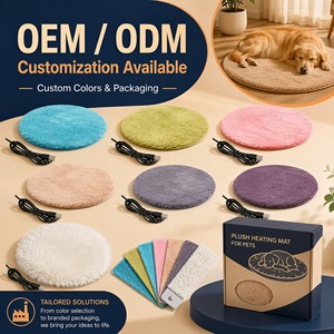 Alfombra Redonda Calefactable para Mascotas, 40 cm de Diámetro, Superficie de Tela de Color Sólido, Uso en Todas las Estaciones, Almohadilla Calefactora Redonda para Mascotas S-0374 - Product Image 1