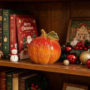 Figurine Citrouille en Céramique Orange Dégradé avec Lettres en Relief « Happy Harvest » – Décoration de Table Automne, Vente en Gros, Décoration Maison Noël Halloween - Product Image 6