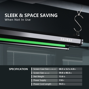 RAUBAY Motorized Pull Down Green Polyester Screen Backdrop-59.8" X 86.6" Collapsible Ceiling/Wall Mount Background - Product Image 6