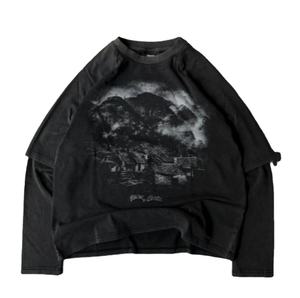 T-shirt à manches longues oversize en deux pièces pour homme, style streetwear, lavage à l'acide, broderie 3D, motif de lettres, double couche, hip-hop, lavé - Product Image 1