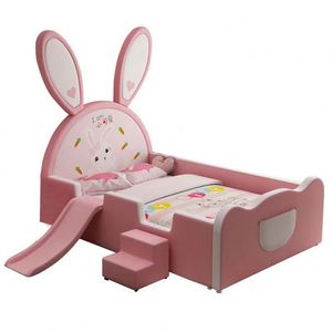 Cartoon Pink Bunny Guardrail <b>Slide</b> <b>Bed</b> 1.2 m Solid Wood Girls Princess Bedroom - Product Image 6