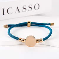 Ywyougang Bracelet à breloques en corde avec disque vierge, perles d'espacement, réglable, en acier inoxydable plaqué or rose, avec plaque personnalisable par gravure