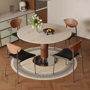 Mesa de comedor redonda de madera maciza estilo Bauhaus con tablero giratorio para comedor de apartamento pequeño - Product Image 2