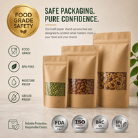 Ximu Verpakkingen Bruin Kraft Papier Staande Pouch met Hoge Transparantie Doorzichtige Venster Herbruikbare Ritszak Voedsel Koffie Groothandel Fabriek
