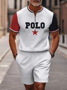 Set <span class=keywords><strong>Polo</strong></span> Casual alla Moda con Maglietta a Maniche Corte con Zip e Pantaloncini da Uomo - Product Image 2