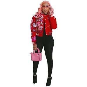 Blouson d'hiver matelassé en tricot et élasthanne pour <span class=keywords><strong>femme</strong></span>, style motard, avec patchs imprimés, manches longues, aspect cuir - Product Image 5