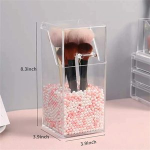 New Arrival Nhà Máy Bán Buôn Tùy Chỉnh <span class=keywords><strong>Countertop</strong></span> Vuông Rõ Ràng Acrylic Trang Điểm Bàn Chải Chủ <span class=keywords><strong>Organizer</strong></span> Với Trắng Hồng Ngọc Trai - Product Image 3