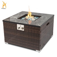 Table de foyer à gaz en rotin et Propane, Table en osier pour foyer de jardin