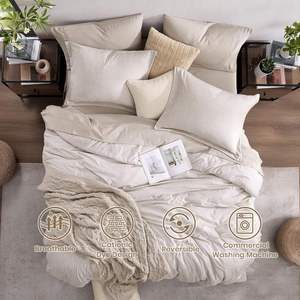 All Sizes Complete Oat Gray Cotton Bed Linen 7 Piece <b>Set</b> <b>Comforter</b> Flat Sheet Bed Skirt Direct Factory Wholesale - Product Image 6