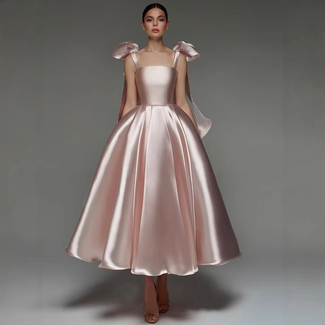 Wholesale Women's Elegant Satin Party Dress, Off Shoulder Bow A-Line Evening Gown for 2026