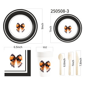 DAMAI Black Bow Birthday Party Supplies Serve 8 Disposable Tableware Set for Birthday Party Game Day Paper Plates and Napkins - Product Image 5