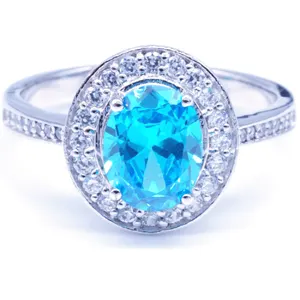พลอยสีฟ้าหิน925เงินจีน Cz แหวนเงินเครื่องประดับแหวนผู้หญิง