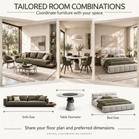 Ensemble de meubles modernes vert olive sur mesure pour toute la maison, canapé de salon, table à manger ronde et lit rembourré