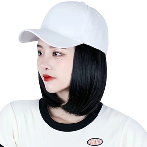 Casquette de baseball avec extensions de cheveux droite courte <span class=keywords><strong>Bob</strong></span> coiffure réglable amovible perruque chapeau pour femme fille - Product Image 4