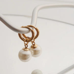 Wen Jian New French Style Pearl Pendant Earrings for Women Titanium Steel Gold Plated Simple <b>Ear</b> <b>Cuffs</b> Trendy Light Luxury - Product Image 1