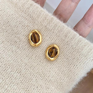 ต่างหูเงินแท้ S925 ประดับด้วยหินตาเสือ สำหรับผู้หญิง ดีไซน์ทันสมัย หรูหรา ดูมีระดับ  งานทองเหลืองคุณภาพสูง  ดีไซน์เฉพาะตัว  แฟชั่นสไตล์ Maillard - Product Image 1