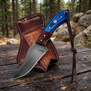 Cuchillo de Caza Forjado a Mano en Acero al Carbono con Punta Caída, Mango de Madera y Funda de Cuero - Herramienta de Supervivencia para Exteriores Personalizable DIY y OEM - Product Image 3