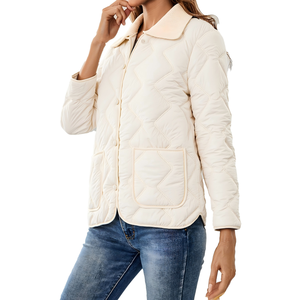 Chaqueta Acolchada con Diamantes para Mujer, Cuello Camisero, Botones al Frente, Abrigo de Invierno, Venta al Por Mayor, OEM - Product Image 1
