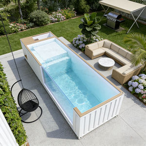 Piscine en fibre de verre de grande taille sur mesure avec fenêtre, spa rectangulaire extérieur, cascade, piscine hors sol - Product Image 3