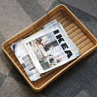 Panier plat peu profond en osier tressé à la main, écologique, multifonctionnel, pour le rangement et le service des aliments