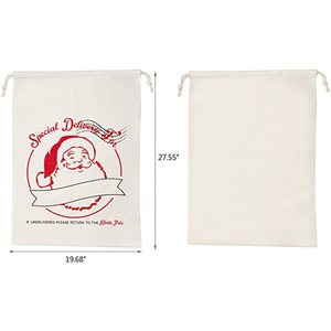 Sac de Noël personnalisé en toile de coton recyclée écologique avec cordon de serrage de 7 pouces – Offre Spéciale - Product Image 4
