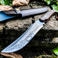 Couteau de survie et de chasse en acier Damas à lame pleine, couteau tactique tranchant pour bushcraft avec étui en cuir