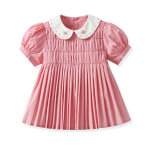 Ensemble deux pièces pour nouveau-nés filles, smocking de haute qualité, polyester/coton écologique, broderie florale, manches bouffantes, tous les vêtements - Product Image 3