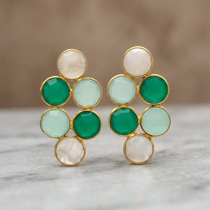Nouvelles boucles d'oreilles pendantes à longues pampilles, couleurs uniques, pierres précieuses, plaqué or, style ethnique, pour mariage, par Gemstone - Product Image 4