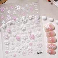 Autocollants 3D brillants gaufrés pour ongles, motif floral, fins, imperméables, non toxiques, en plastique, sans BPA, pour nail art
