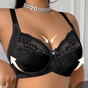 Reggiseno da donna <span class=keywords><strong>con</strong></span> <span class=keywords><strong>ferretto</strong></span> in pizzo floreale, <span class=keywords><strong>fascia</strong></span> di supporto e spalline regolabili - Product Image 2