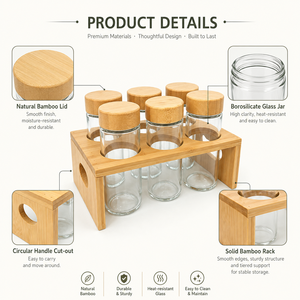 Ensemble de 4 pots à épices en verre avec support en bambou, bouteilles transparentes pour assaisonnements, pour le <span class=keywords><strong>rangement</strong></span> sur le comptoir de cuisine - Product Image 3