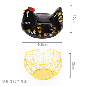 Panier à œufs en céramique avec filet métallique doré, récipient de rangement rond pour œufs et légumes - Product Image 4