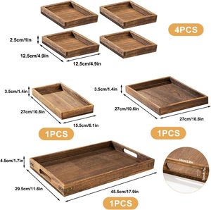 Juego <span class=keywords><strong>de</strong></span> 7 bandejas <span class=keywords><strong>de</strong></span> madera <span class=keywords><strong>para</strong></span> servir, bandejas rústicas apilables con asas, bandeja rectangular <span class=keywords><strong>para</strong></span> mesa <span class=keywords><strong>de</strong></span> centro, otomana - Product Image 2