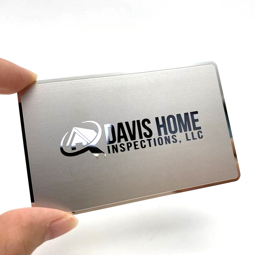 Custom Logo Rvs Tagmo Card Titanium Staal Koper Metalen Id Ic Smart Rfid Chip Metalen Visitekaartjes Met Spiegel effect