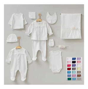 Ensemble de barboteuses pour bébé en gros, couleur unie, cadeau de <span class=keywords><strong>naissance</strong></span>, broderie, ensemble de cadeaux pour bébé fille bio, ensemble de barboteuses pour bébé - Product Image 1