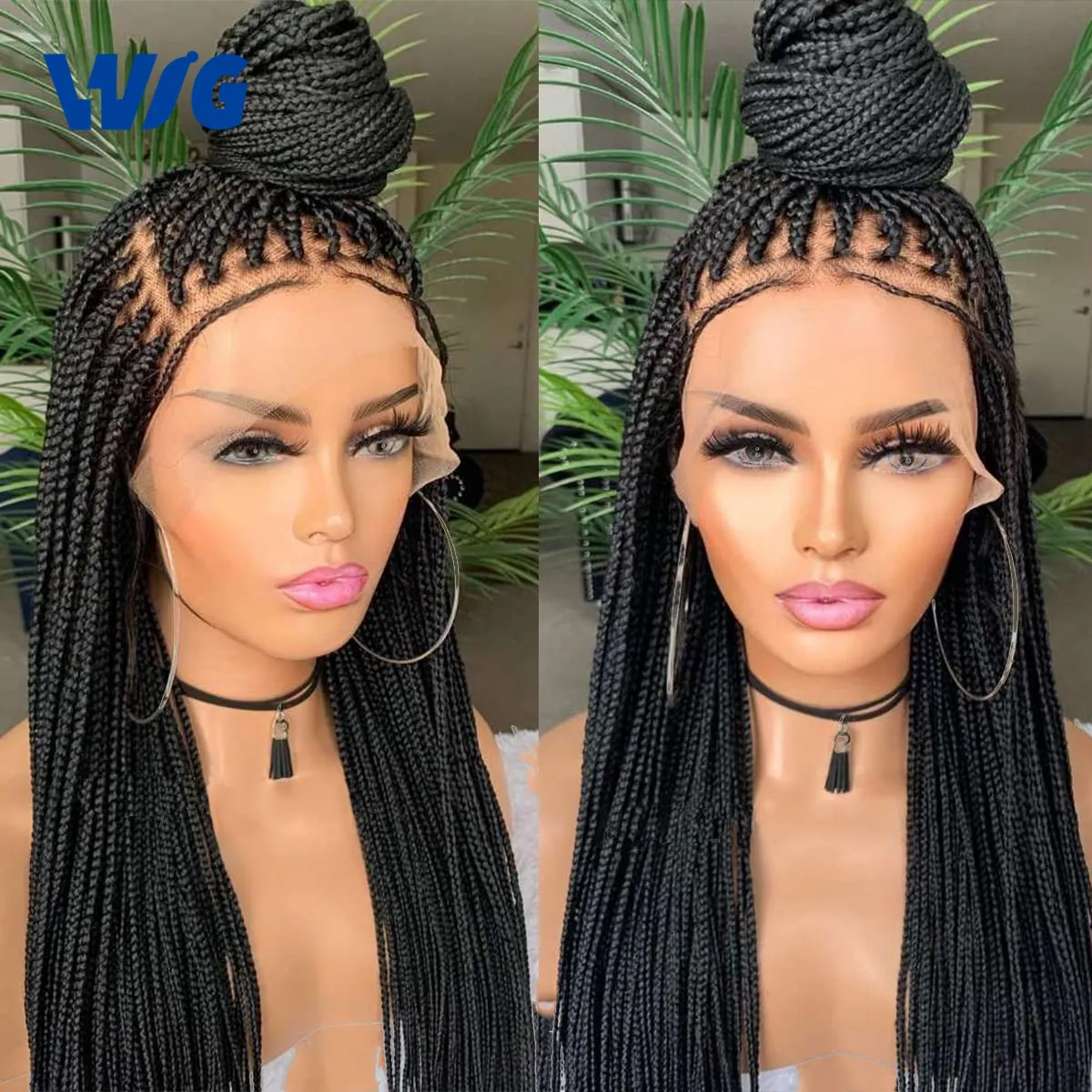 Wholesale New 8 Parts Braids Ponytail Wigs Corn Row Box Braided Synthetic Lace Front Wigs Soft Knotless Fiber Hair Braid Wigs