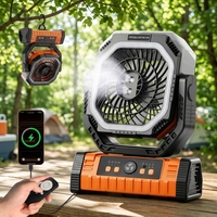 Ventilateur RV portable rechargeable avec batterie 10000mAh, fonction minuterie 4 vitesses personnalisable, moteur sans balais, boîtier en plastique, lumière intégrée, USB