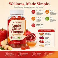 Complément alimentaire en gommes au vinaigre de cidre de pomme, marque privée OEM/ODM, pour adultes, certifié Halal/Kosher, 60 gommes/flacon