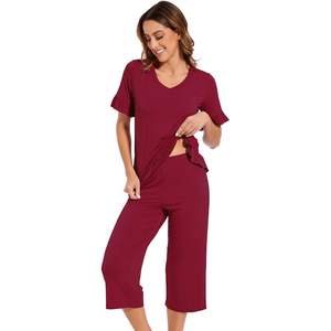 Conjunto de Pijama de Viscosa de Bambú Personalizado para Mujer, Camiseta de Manga Corta con Pantalones Capri, Ropa de Dormir, Tallas S-XXL - Product Image 6