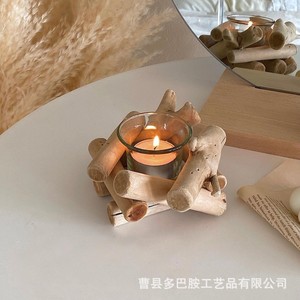 Porte-bougie en bois rond style bois flotté, décoration d'intérieur, design moderne et simple - Product Image 4