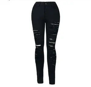 Hot Sales Skinny High Waisted Black Ripped Jeans Ladies Tight Jeggings Women Slim Denim Pants