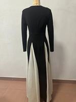 Robe de soirée pour femmes sexy contrastée, élégante, mince, à manches longues, tenue de soirée, été, 2024