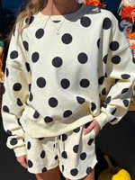 Ensemble deux pièces pour femmes, sweat-shirt à manches longues à col rond et épaules tombantes, à pois, décontracté, en gros, avec logo personnalisé