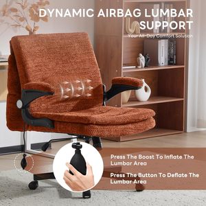 Criss Cross Legged Office <b>Chair</b> with Flip-Up <b>Back</b>&Dynamic Airbag Lumbar <b>Support</b>, Wide Seat Desk <b>Chair</b>, Flip-Up Arms with Wheels - Product Image 4