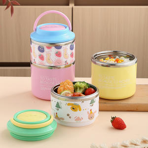 Boîte à lunch isotherme créative en acier inoxydable, ronde, portable, pour enfants, avec couvercle en plastique - Product Image 5