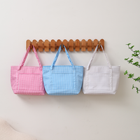 Sac fourre-tout classique à carreaux vichy, léger, pour usage quotidien, avec mini trousse de toilette assortie, sac de rangement portable décontracté